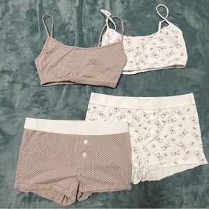 Set of 2 Cute Polka Dot and Bunny Print Pyjama Top and Shorts